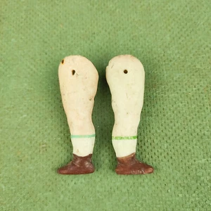 Antique porcelain dollhouse doll legs, wire fixing, 2.32" / 59 mm, brown shoes - Picture 1 of 6