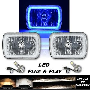 7X6 Plasma Blue COB Halo Glass Metal Headlight 24w LED Light Bulb Headlamp Pair