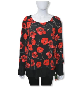 Túnica Top Cartise Roja Negra Floral Flage Chifón Talla Grande 18 Hecha en Canadá - Imagen 1 de 10