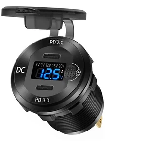 12-24V Fast Car Charger Dual PD3.0 Voltmeter USB C Outlet Socket for Boat Marine - Picture 1 of 7