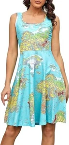 Women's Sleeveless Dress Casual Print Scoop Neck Sundress A Line Midi Dresses - Picture 1 of 28