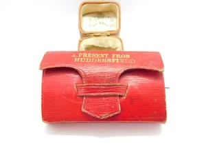 Victorian Red Leather 'A Present from Huddersfield' Pin Cushion Sewing Set c1890 - Picture 1 of 5