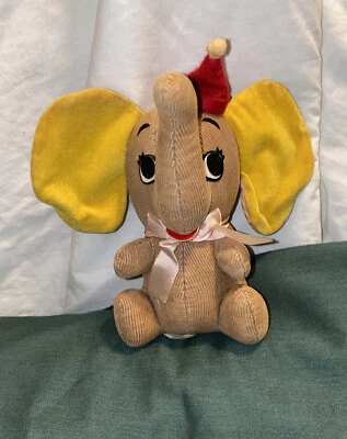 Vintage 5" Corduroy Plush Dumbo ~Wood Filled ~Walt Disney Productions~JAPAN - Image 1 of 4