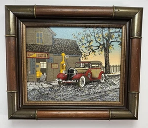 Vintage H. Hargrove Print Oil Painting Shell Service Station In Frame Americana - Picture 1 of 14