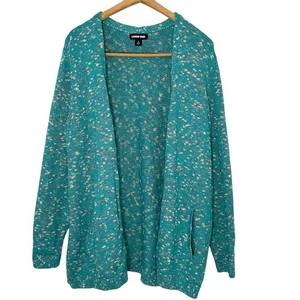 Lands’ End Open Knit Cardigan Sweater Womens Size L Blue Confetti Cotton Blend - Picture 1 of 8