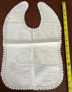 Vintage Stamped for Embroidery Baby Bib "This Little Piggie" Crochet Lace Edge - Picture 1 of 4