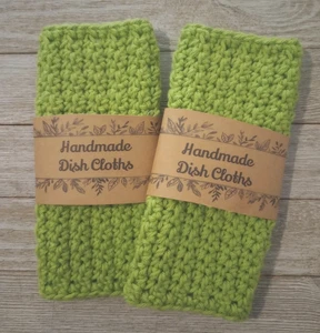 crochet hecho a mano paño de cocina 100% algodón verde lima juego de 2 piezas nuevo - Imagen 1 de 2