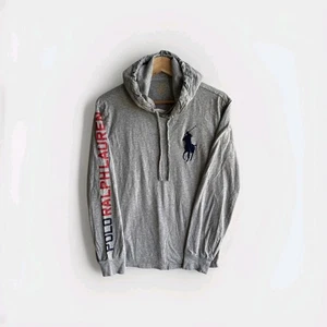 Polo Ralph Lauren Felpa con Cappuccio Camicia Uomo Piccola Grigio Grande Pony Logo Spellout Manica Lunga - Foto 1 di 7