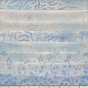 Paquete de 8 cuartos de grasa azul claro #7 tela Batik Lunn FQ 100 % algodón hecho a mano - Imagen 1 de 6