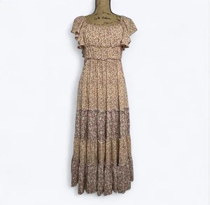 Maxi Vestido Caballete en Niveles Talla L Floral Calado Volantes Cottagecore Boho Pradera - Imagen 1 de 17