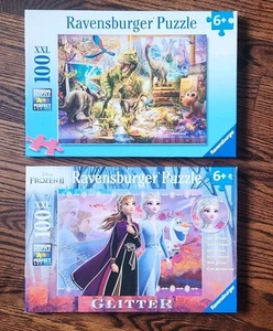NEW *2* Ravensburger XXL 100 Pc Puzzle Frozen II Glitter & Dinosaur Escape 6+ - Picture 1 of 15