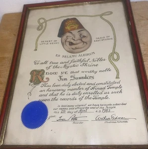 1943 Shriner Induction Certificate Ainad Temple Desert Of Little Egypt - Picture 1 of 6