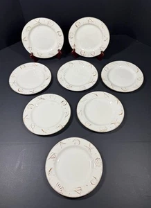 Thomson Hampton Shell 8" Mittagessen Dessert Teller weiß braun 3D Muster 8er Set - Bild 1 von 3