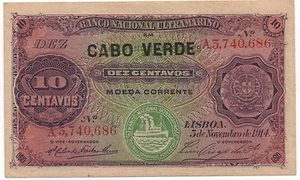 PORTUGAL PORTUGUESE CAPE VERDE 10 CENTAVOS 1914 PICK 20 AU LOOK SCANS - Picture 1 of 2