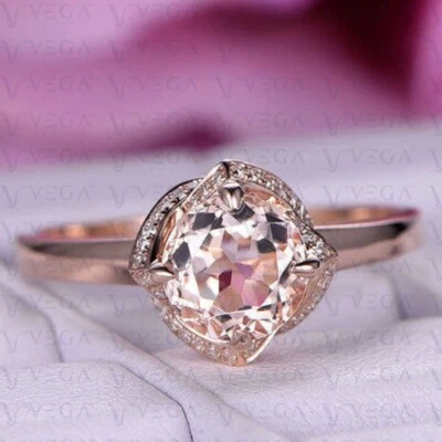 Anillo de boda redondo de oro rosa de 14 k con morganita natural y diamantes de 4,50 quilates Foto 1 de 4