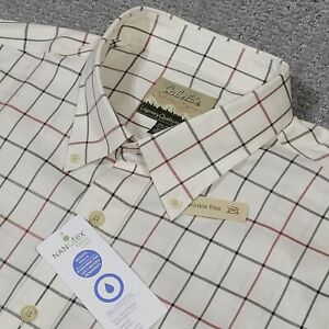 Cabelas Shirt Mens 2XL T NanoTex Button Front Care Free LS White Black Red Plaid