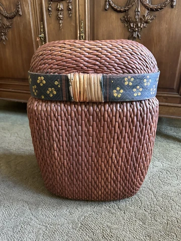 Antique Chinese Reed Storage Box Basket 19.5"Tall with Lid Circa 1870 Large Cover