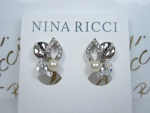 Nina Ricci Rhodium Plated Clip-On Earrings with Pearls & Swarovski Crystals 6659 - Picture 1 of 3