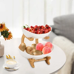 Ceramic Fruits Bowl Basket Rack Detachable Bread Vegetables Stand Cookies Holder - Picture 1 of 15