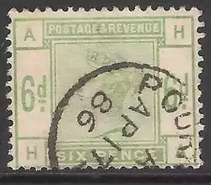 GB 1884 sg194 6d Dull Green Used CDS HA A853 - Picture 1 of 2