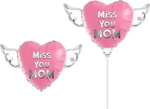 Miss You Mom Heavenly Balloons Heart Shaped with angel wings (2 Pack) - Picture 1 of 9