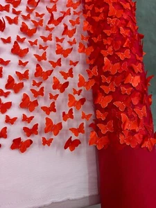RED Butterfly Lace, 3D Embroidery Lace, 60/62", Dress, Prom, Hair Accessories - Picture 1 of 10
