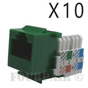 10x Pack Lot CAT6 Network RJ45 Port 110 Punch Down Keystone Snap-In Jack Green - Afbeelding 1 van 3