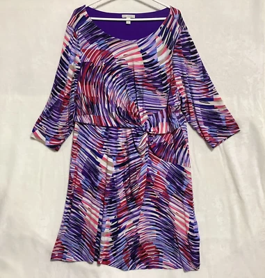 Dana Buchman Dress Womens Sz 3X Bright Stripe Three-Quarter Sleeves Front Twist - Image 1 of 4