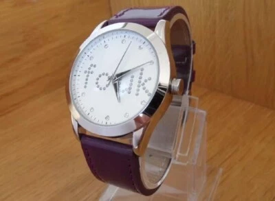 Ladies French Connection FCUK Glossy Purple Leather Crystal Set Statement Watch - Изображение 1 из 4