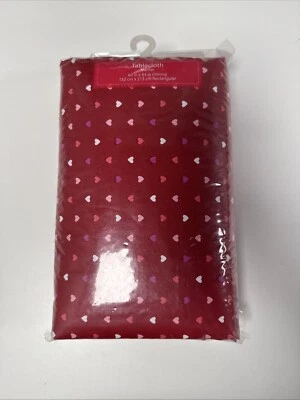 Valentine - Unbranded-  Oblong Tablecloth 60" x 84" Red Multicolored Hearts Love - Image 1 of 3
