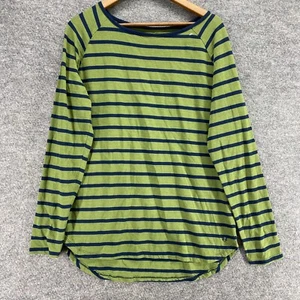 Jag T-Shirt Women L Large Green Striped Long Sleeve Round Neck Pullover Cotton - Picture 1 of 9
