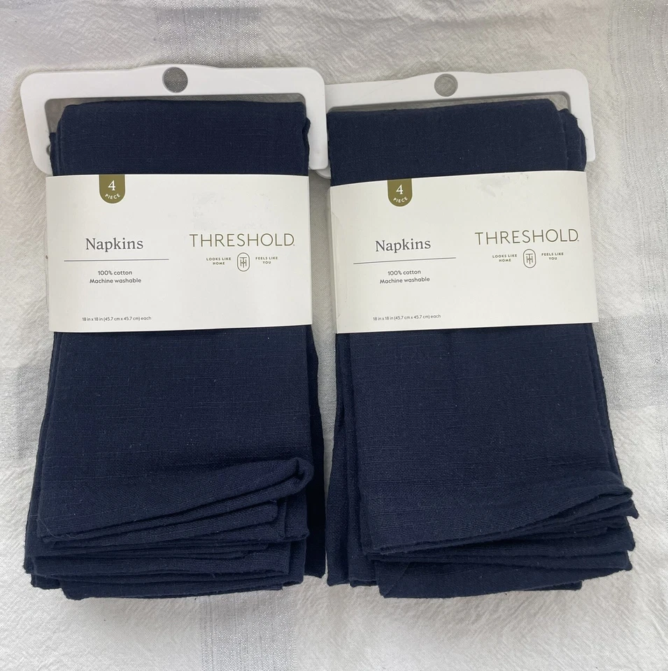8 Threshold Square Napkins From Target Dark Blue 100% Cotton Easy Care 18" x 18" - Image 1 of 4