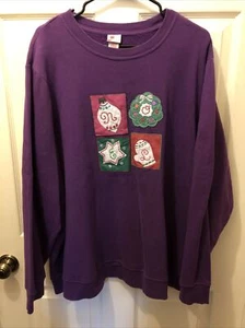 Holiday Editions Purple Sweatshirt Embellished Long Sleeve 3X Christmas Design - Picture 1 of 4