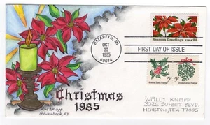 #2166 Christmas Dorothy Knapp Hand Painted Cachet 1985 FDC Nazareth MI - Picture 1 of 1