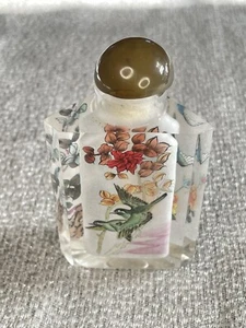 Triangle Shaped Inside Reverse Painted Glass Crystal Snuff Bottle - Picture 1 of 9
