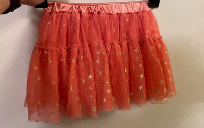 Fabkids Star Sparkle Double Tier Tutu. S 4/5  Orange Coral with Gold Stars. GUC - Image 1 of 4