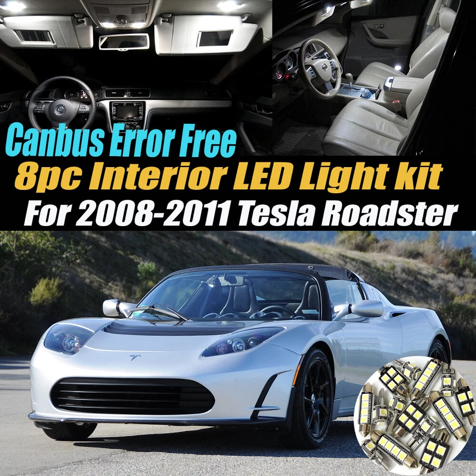 8Pc Canbus Error Free Interior LED White Light Kit for 2008-2011 Tesla Roadster - Image 1 of 4