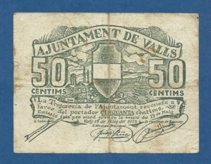 AJUNTAMENT DE VALLS -- 50 CENTIMOS ( 1937 ) -- MBC- -- SERIE A -- 4ª EMISION . - Imagen 1 de 2