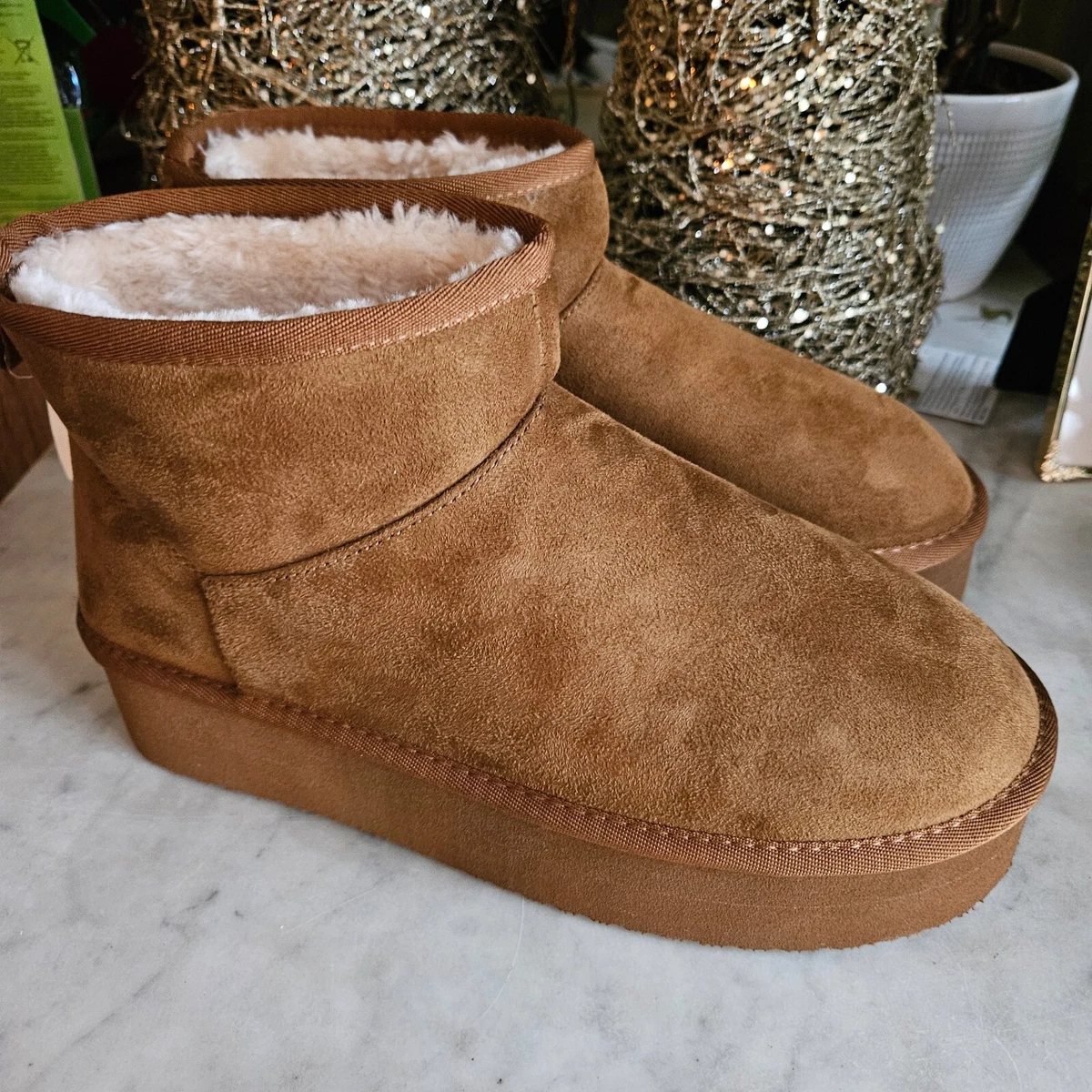 UNIONBAY Women's Winter Boots – Mid Heel, Faux Fur Trim, Slip-On & Lace-Up Style, Round Toe