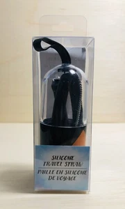 Wiederverwendbarer Silikon Strohhalm mit Reiseetui und Reinigungsbürste in Schwarz, Neu - Bild 1 von 8