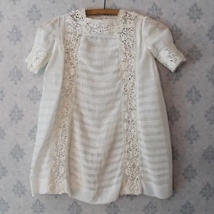Abito vintage anni 20 giovane ragazza avorio cotone trasparente pintucked irlandese pizzo inserto - Foto 1 di 7