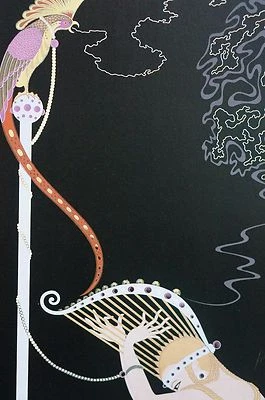 Erte 1987 MELODÍA ENCANTADA Arpa Música CANCIÓN DE CANTO DE LORO Art Deco Impresión Mate Foto 1 de 4