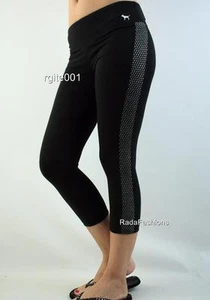 Victoria's Secret PINK Yoga Pieced Flat Crop Legging Mesh Stripe Panel Sport NWT - Picture 1 of 4
