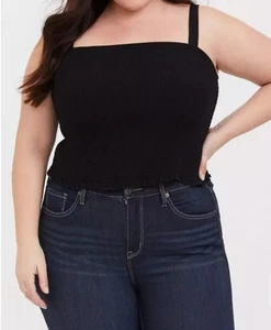 Torrid Cropped Sleeveless Top Women's 3X Black Smocked Stretchy Adjustable Strap - Picture 1 of 7