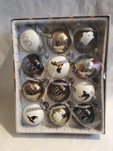 12pc Rae Dunn Halloween Glass Ornament Set Spooky Boo Haunted Mummy BeWitch Ghos - Picture 1 of 9
