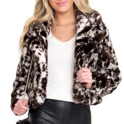 NUEVA Chaqueta Corta Band Of The Free Para Mujer Estampado de Leopardo Piel Sintética Marfil Negra S Foto 1 de 4