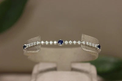 2.50Ct  Simulated  Blue Sapphire & Diamond Tennis Bracelet 14K White Gold Plated - Image 1 of 4
