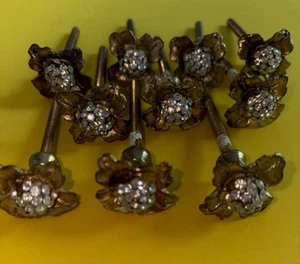 Sparkly rhinestone flower 10Knobs Drawer Pulls Kit/Bath Cabinet Dresser Vintage - Picture 1 of 5