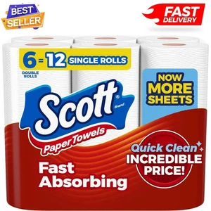 Scott Paper Towels, Choose-A-Sheet, 6 Double Rolls = 12 Regular, 100 Sheets/Roll - Picture 1 of 6