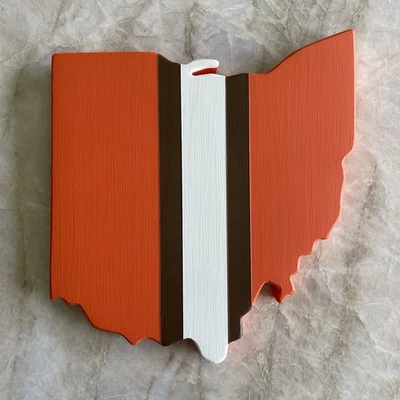Wooden Ohio State Shaped Cleveland Browns Wall Hang Sign Decor 8x8.5” Dawgpound - Image 1 of 4